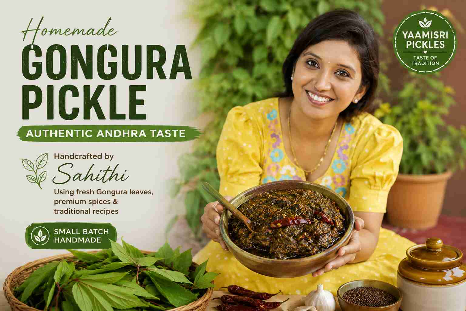 Buy Authentic Homemade Gongura Pickle Online from Yaamisri Pickles